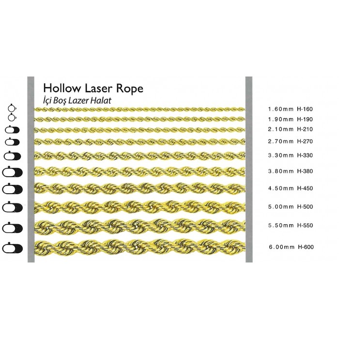 Hollow Laser Rope 1,9 mm 45 cm 1,85 gr 14 K 585